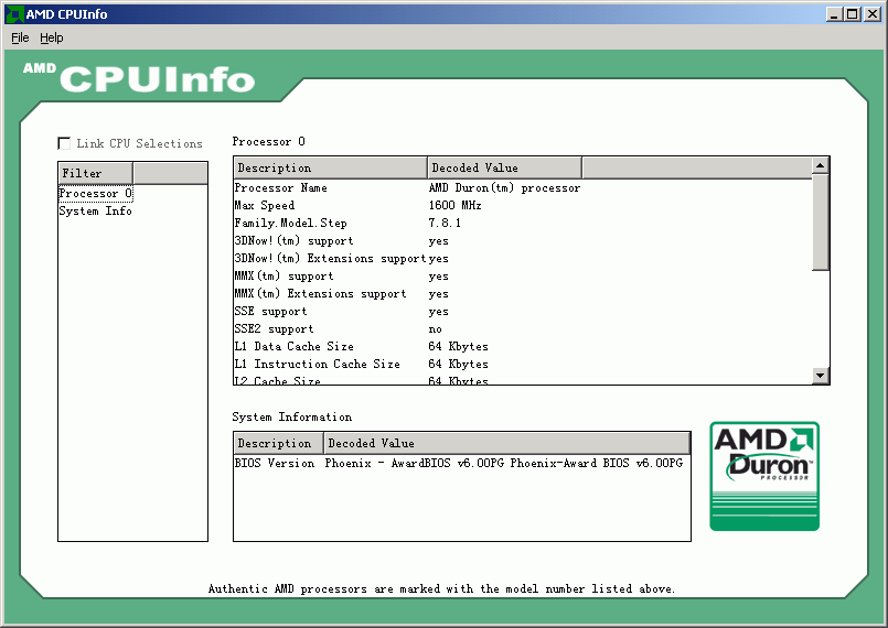 AMD CPUInfo