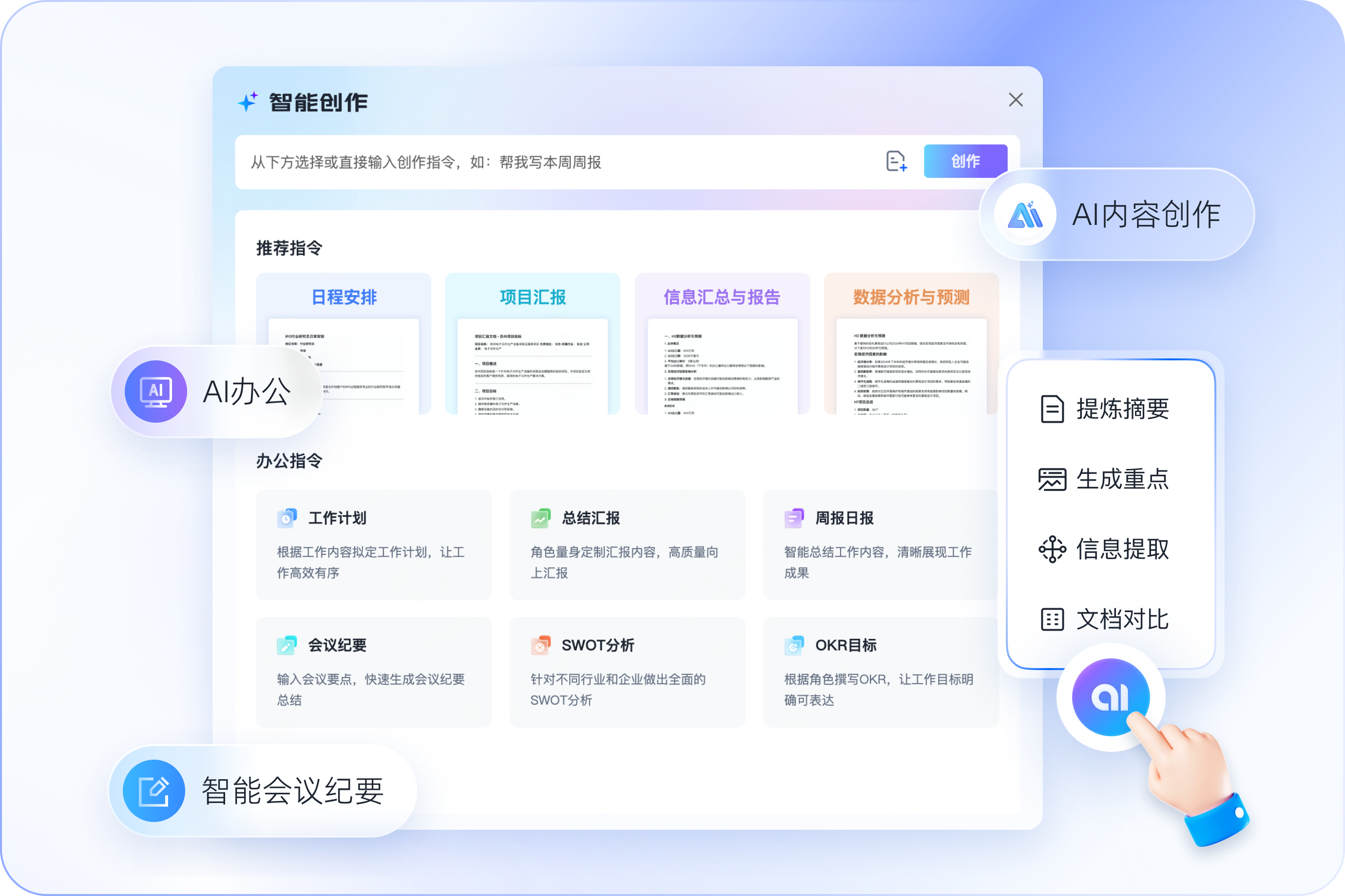 AI 内容创作,智能会议纪要,AI 办公